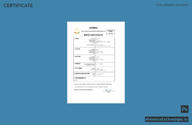 Guinea Geburtsurkunde (Word- und PDF-Beispiel)
